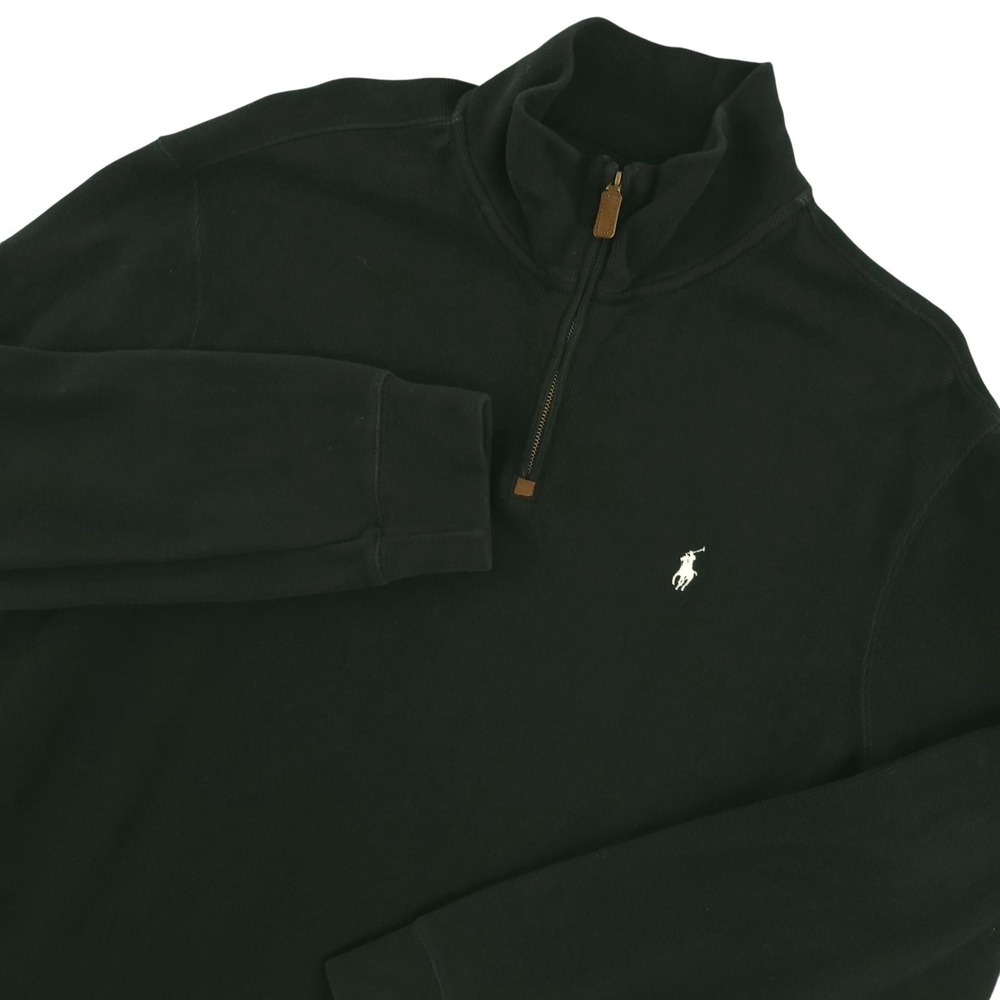 Polo Ralph Lauren Sweatshirt Mens 2XL Black‎ 1/4 Zip Mock Neck Pullover Casual